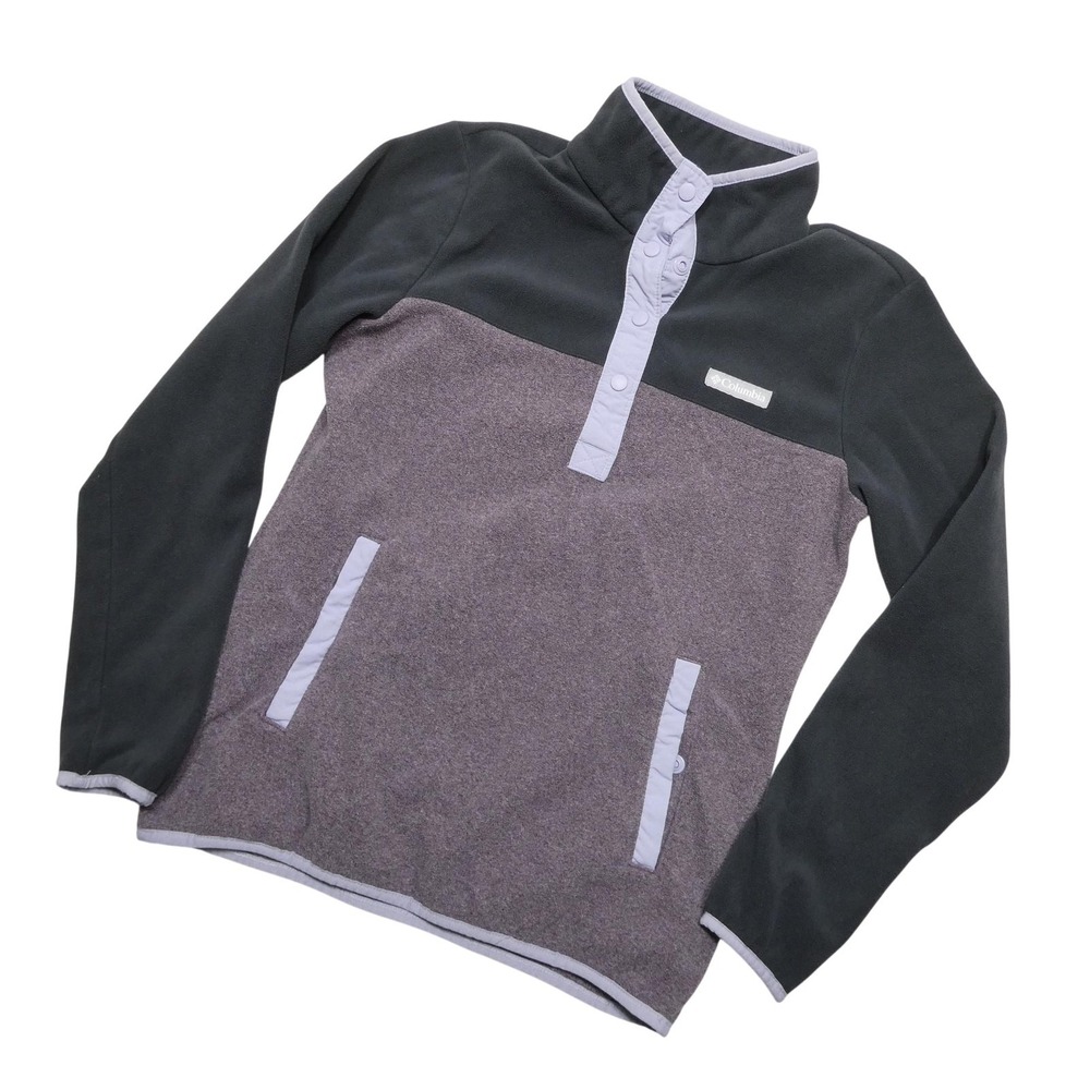 Columbia Pullover Womens Small Purple Colorblock Fleece Snap Mock Neck Pockets